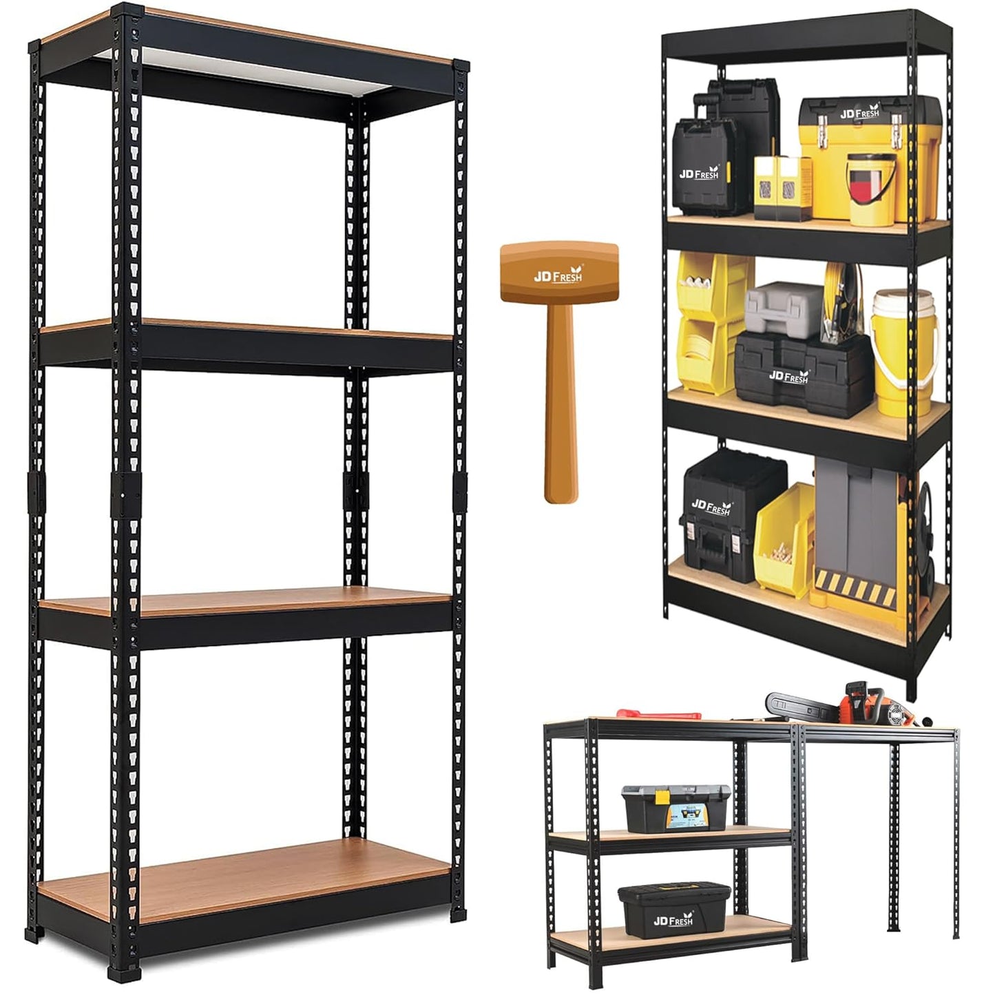 THAASA 5 Tier Boltless Rack for Storage/Adjustable Metal Shelf/Multipurpose Iron Shelves with Wooden Plank/Storage Organizer/Garage Iron Rack(Black)