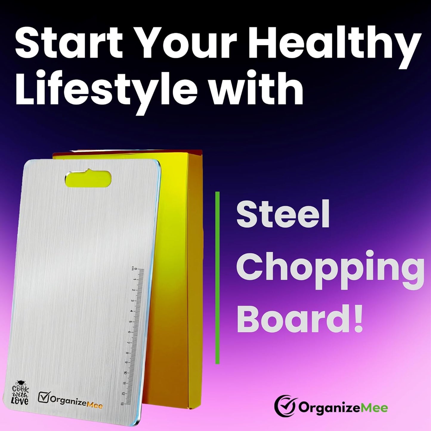 OrganizeMee Chopping Board Stainless Steel Metal Cutting Kitchen,Heavy Duty Choping-Board Vegetable, Meats vegitable Chopper Boards,Safe Durable with Anti-Skid Silicon Pad (New Medium)(31.8CM X 21CM)