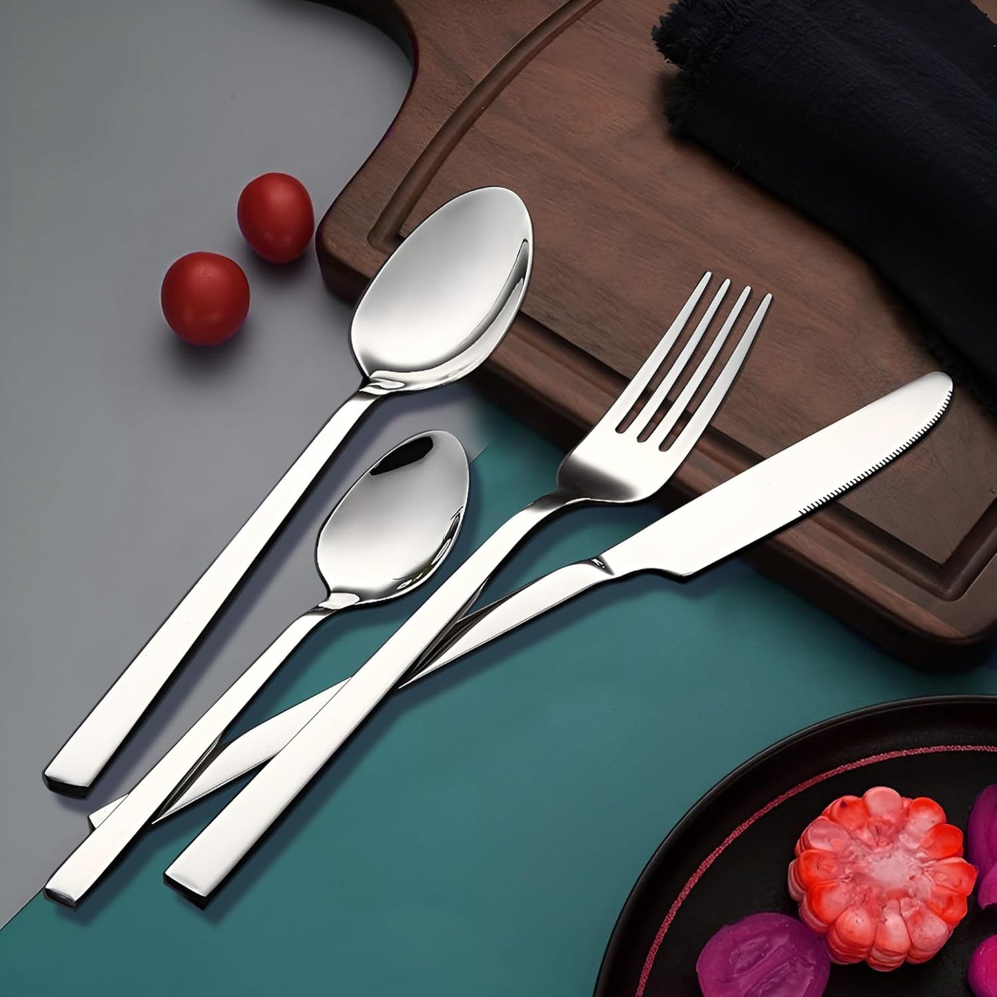 Parage Fantasy Stainless Steel Cutlery Set - Set of 25 (Contains: 6 Table Spoons, 6 Tea Spoons, 6 Forks, 6 Knives, 1 Stand), Silver