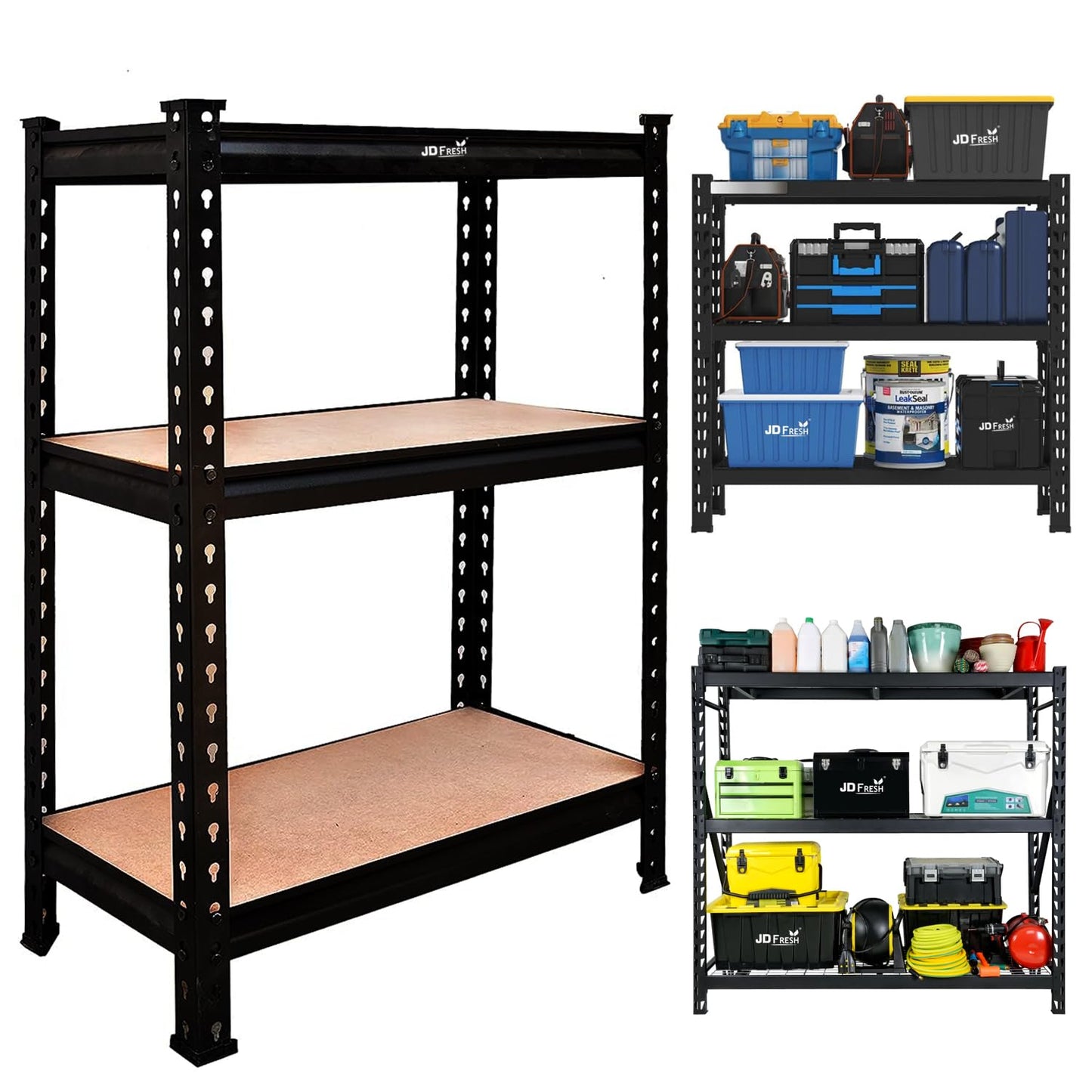 THAASA 5 Tier Boltless Rack for Storage/Adjustable Metal Shelf/Multipurpose Iron Shelves with Wooden Plank/Storage Organizer/Garage Iron Rack(Black)