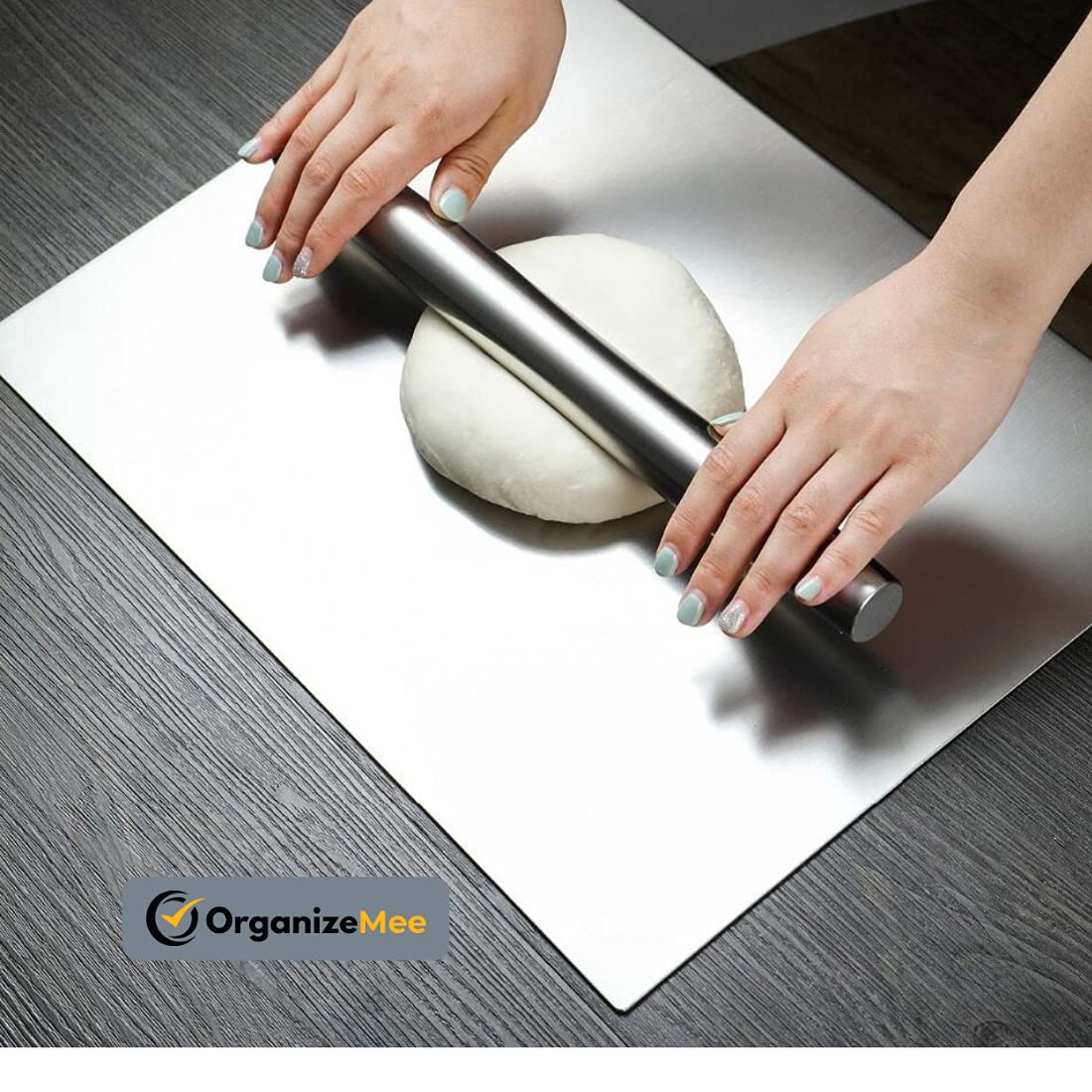 OrganizeMee Chopping Board Stainless Steel Metal Cutting Kitchen,Heavy Duty Choping-Board Vegetable, Meats vegitable Chopper Boards,Safe Durable with Anti-Skid Silicon Pad (New Medium)(31.8CM X 21CM)