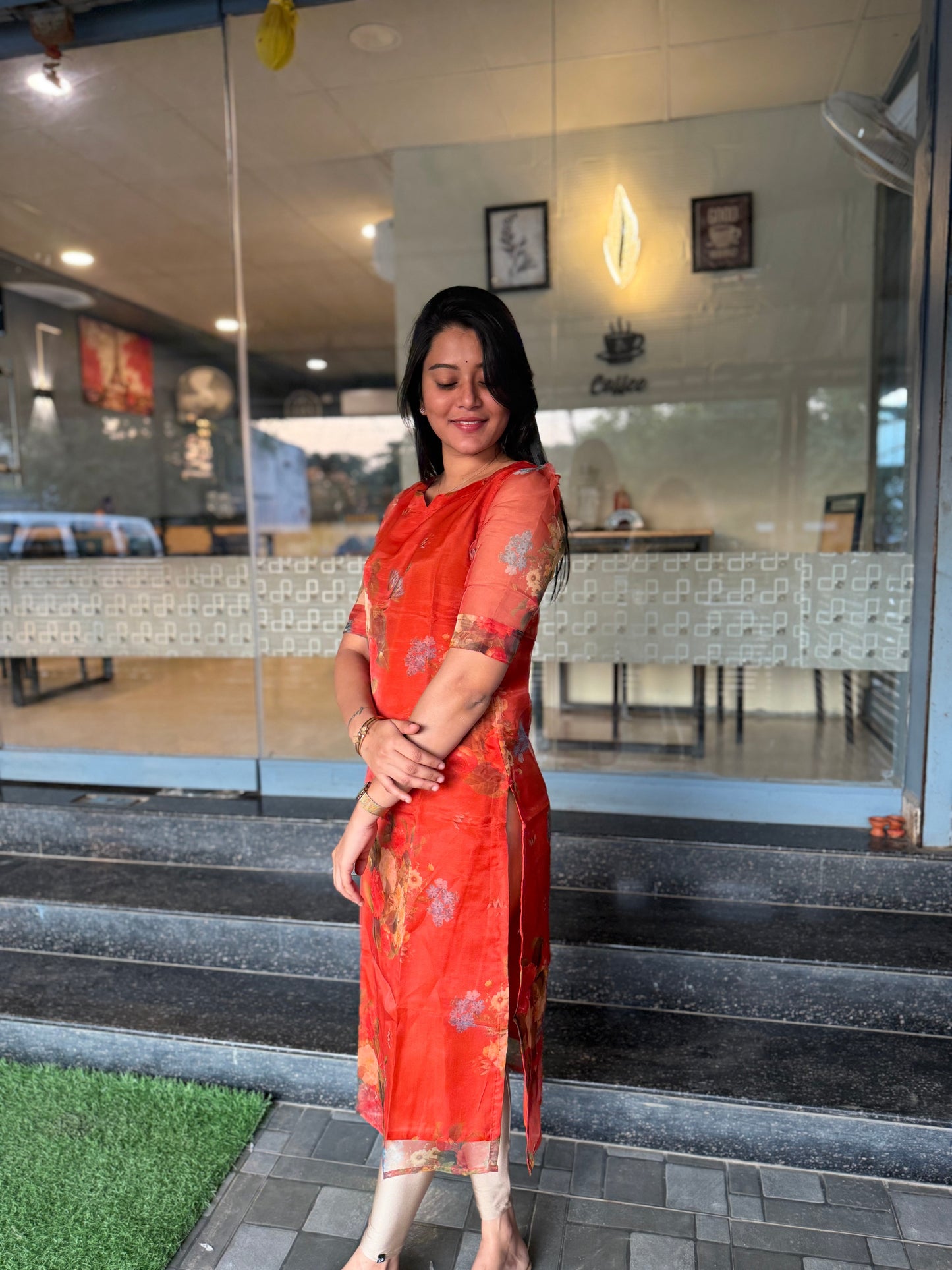Organza Kurthi top Bright Orange