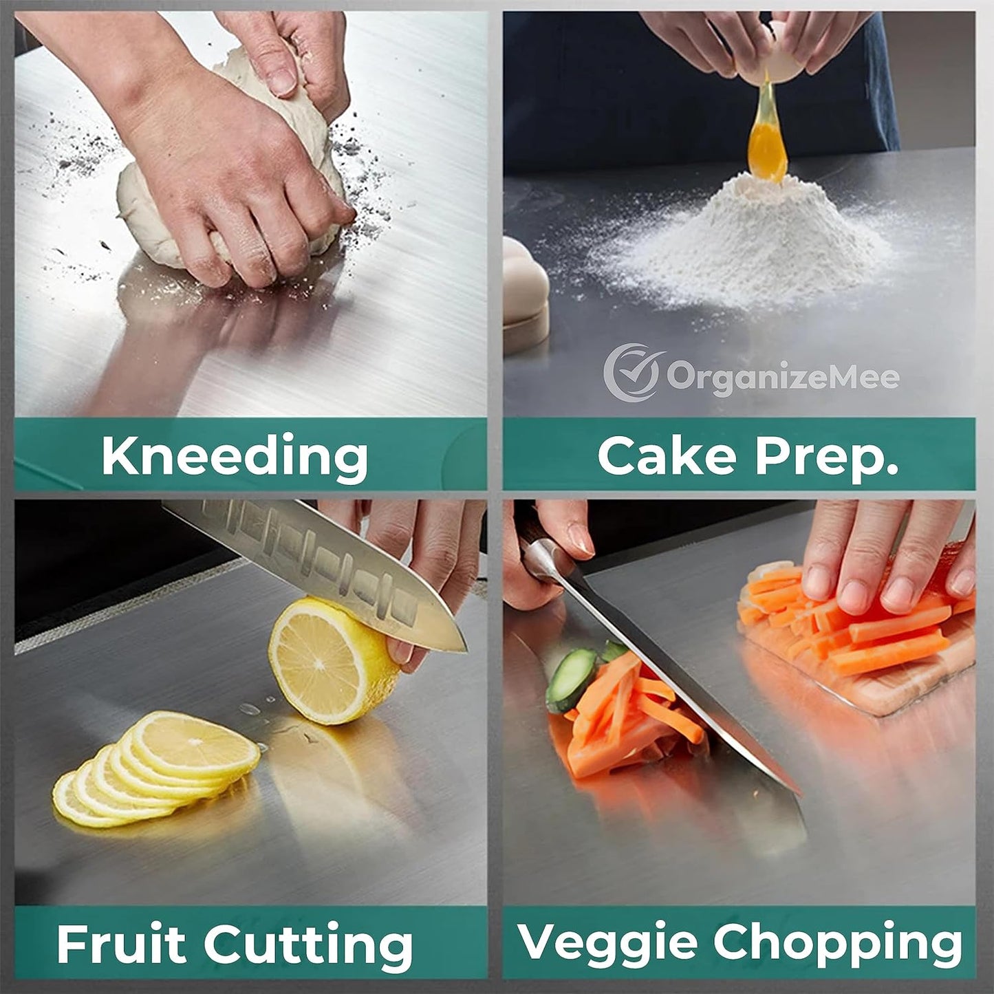 OrganizeMee Chopping Board Stainless Steel Metal Cutting Kitchen,Heavy Duty Choping-Board Vegetable, Meats vegitable Chopper Boards,Safe Durable with Anti-Skid Silicon Pad (New Medium)(31.8CM X 21CM)