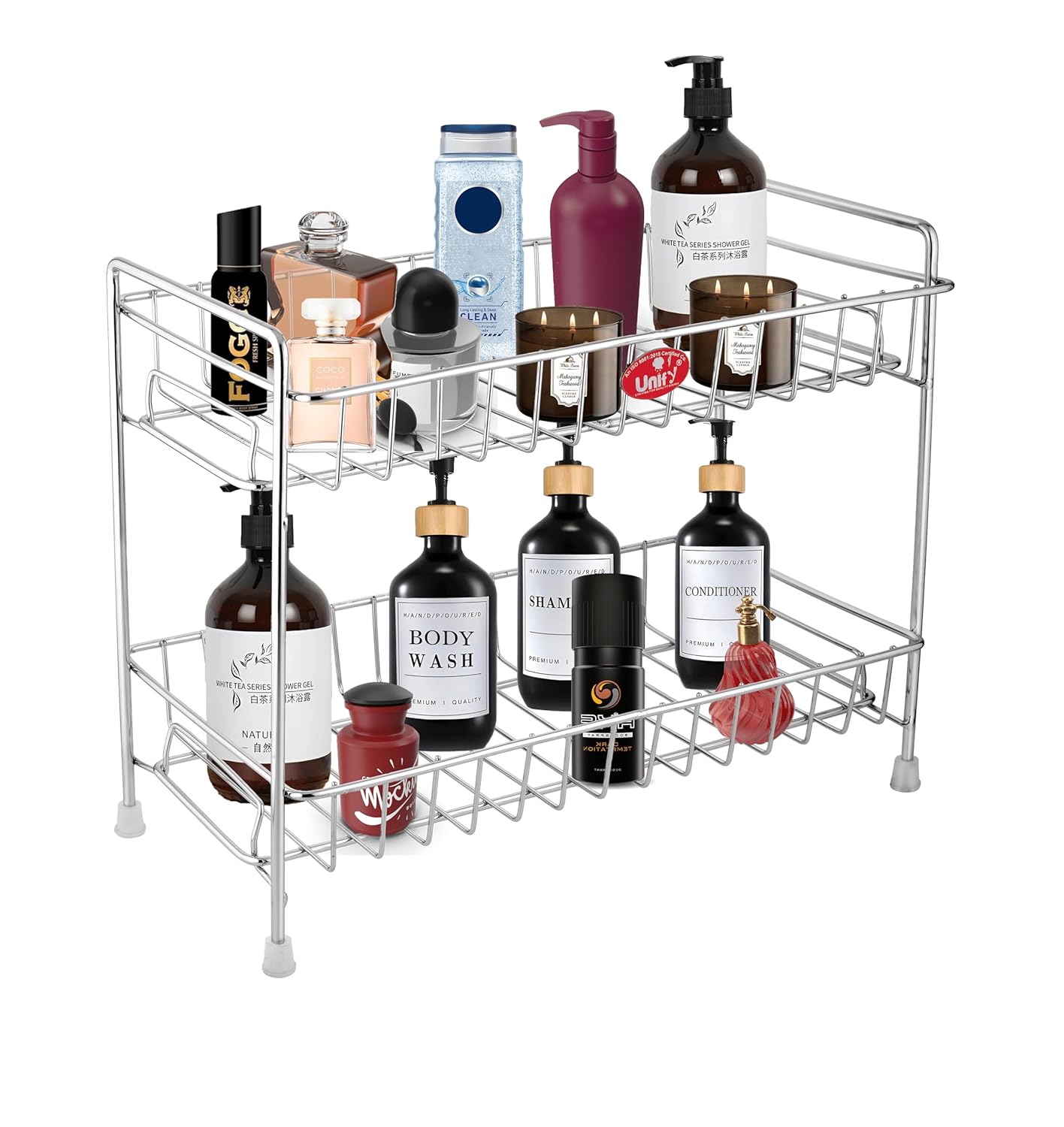 Unify Stainless Steel 3 Tier Kitchen Countertop Spice Container Organizer Rack with Shelf Liner for Kitchen/Cabinet/Pantry/Office (Rectangle), 39L x 19.5B x 50H cm