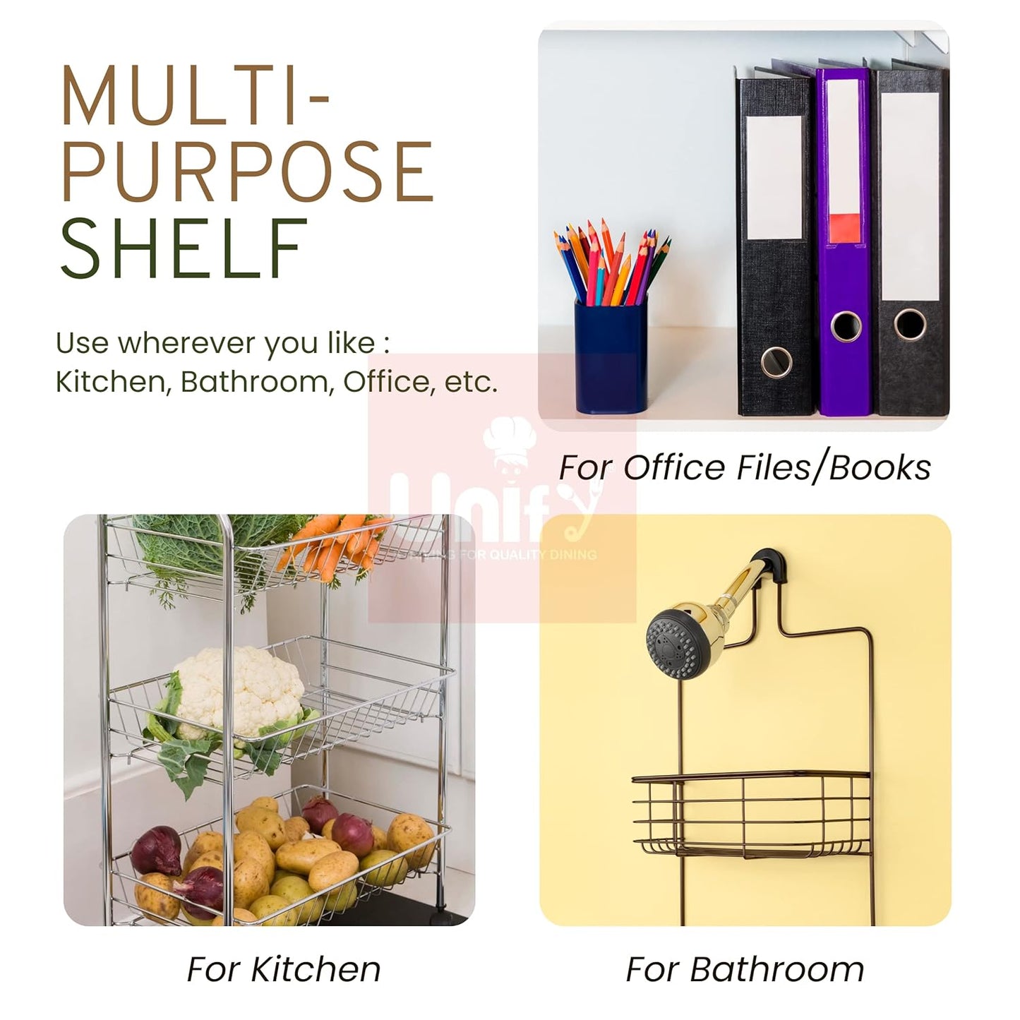 THAASA Stainless Steel 2 Tier Multipurpose Storage Organizer, Corner Stand for Kitchen and Bathroom, Shelf Rack, Bathroom Shelf Wall Mounted, Chrome Finish, Size: 23 x 23 x 33 cm