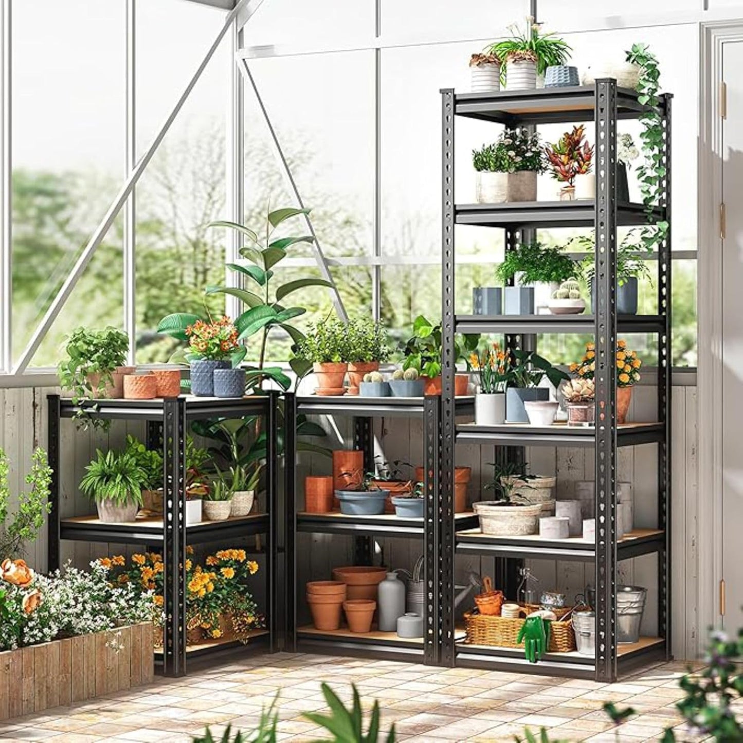 THAASA 5 Tier Boltless Rack for Storage/Adjustable Metal Shelf/Multipurpose Iron Shelves with Wooden Plank/Storage Organizer/Garage Iron Rack(Black)