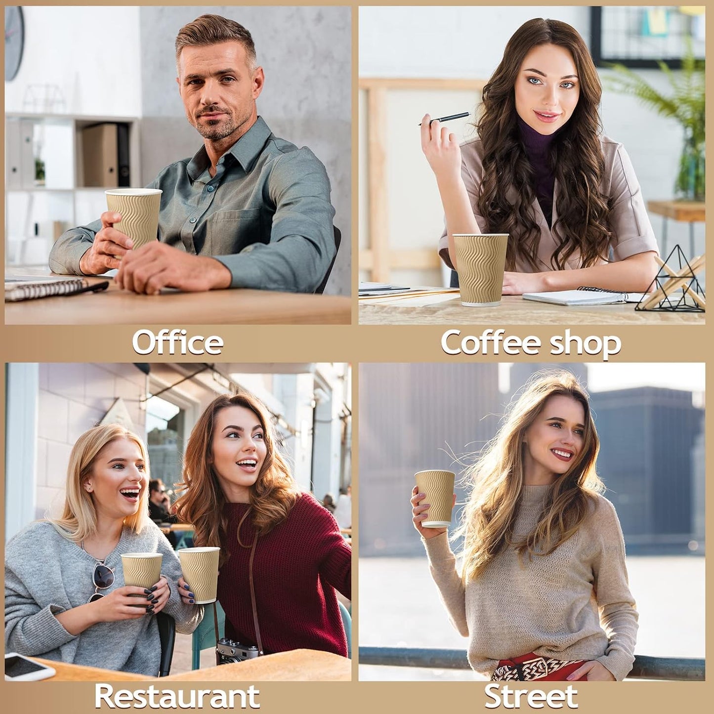 EOS- BUILDING TRUST Ripple Paper Non Slip Cups with Leak Proof & Three Corrugated Layer Ideal for Hot, Cold Hot Coffee/Drinks for Party (200 ml, 50 Pcs, Brown) (50)