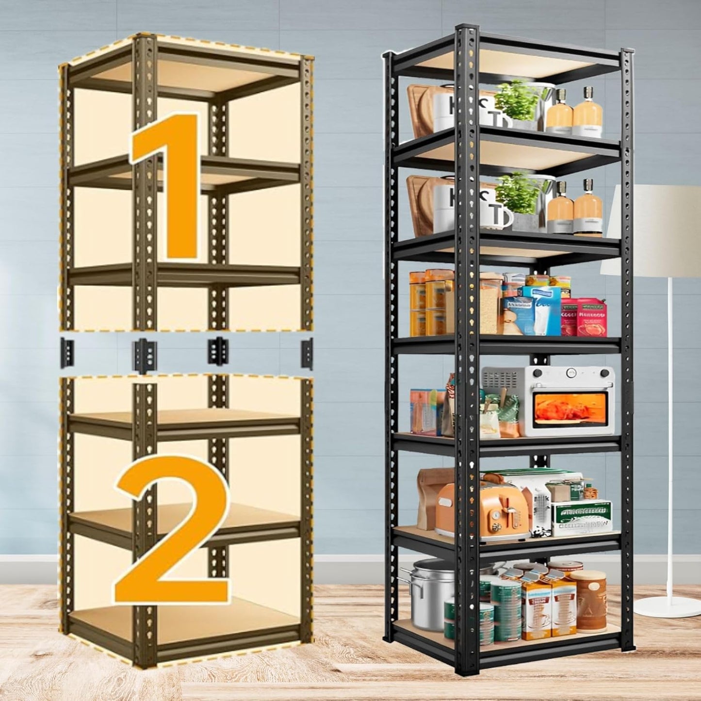 THAASA 5 Tier Boltless Rack for Storage/Adjustable Metal Shelf/Multipurpose Iron Shelves with Wooden Plank/Storage Organizer/Garage Iron Rack(Black)
