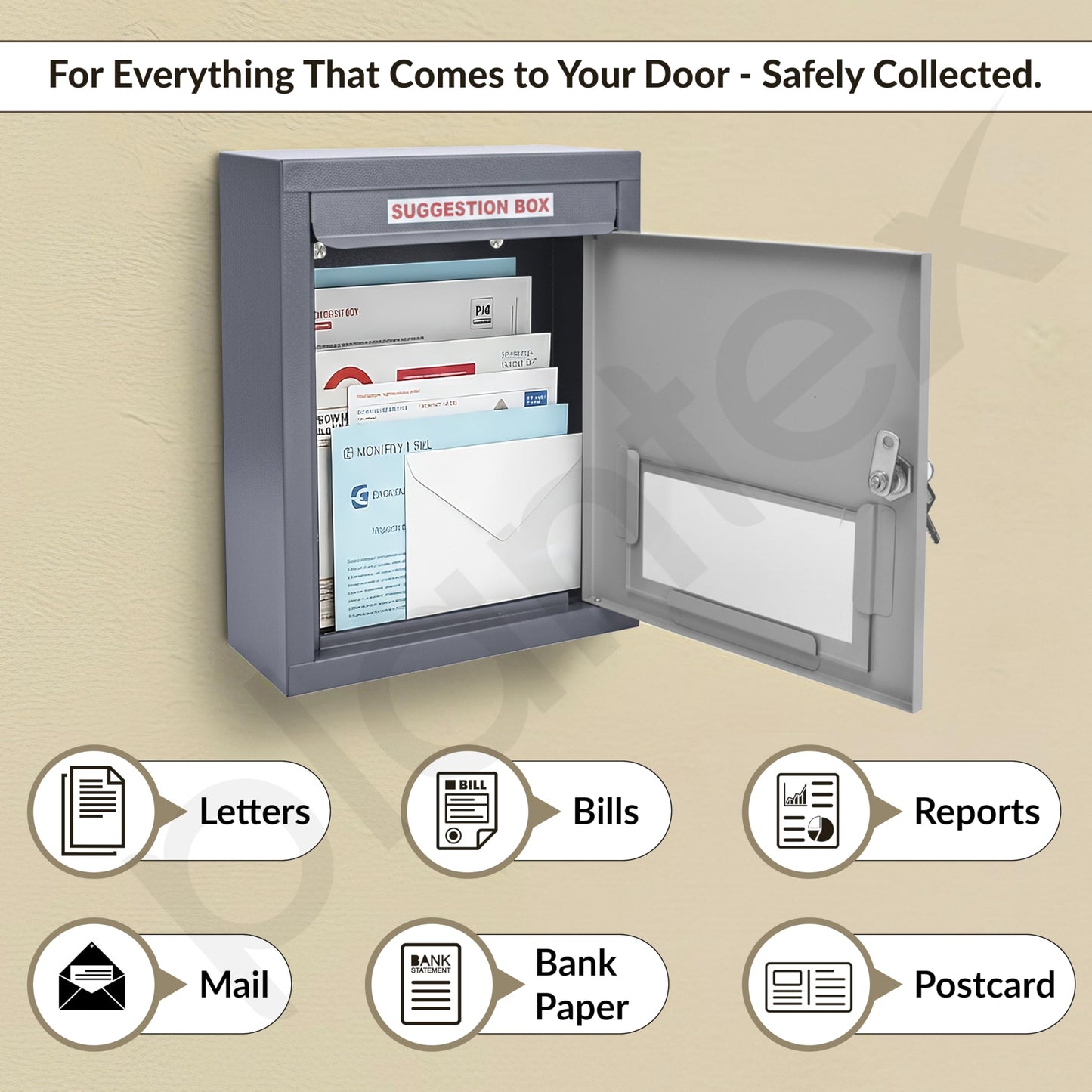 Plantex All in one Multipurpose use Box- Letter Box/Post Box for Gate Home and Office/Suggestion Box for Office use/Complaint/Donation Box with Lock Table Top or Wall Mount Pack of 1 - (Grey)