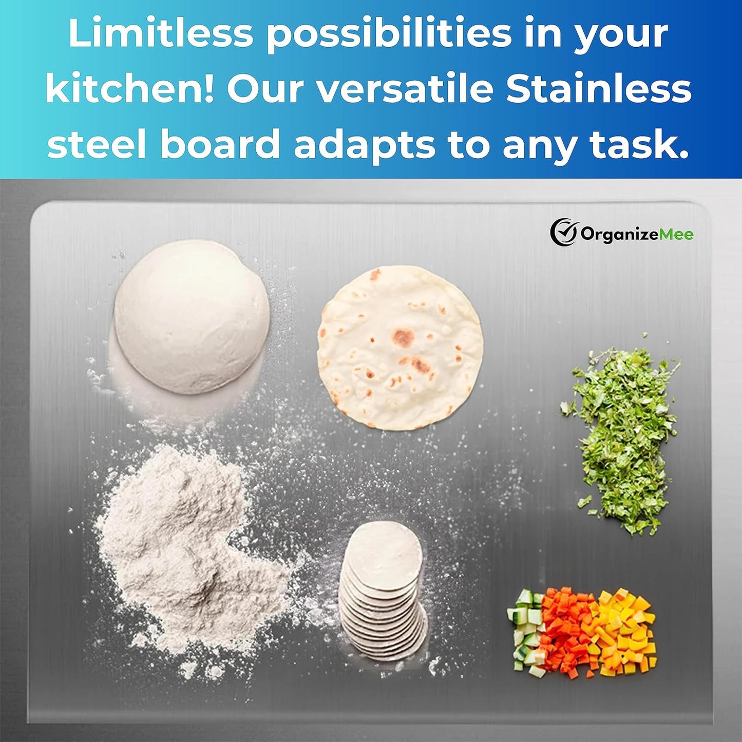 OrganizeMee Chopping Board Stainless Steel Metal Cutting Kitchen,Heavy Duty Choping-Board Vegetable, Meats vegitable Chopper Boards,Safe Durable with Anti-Skid Silicon Pad (New Medium)(31.8CM X 21CM)