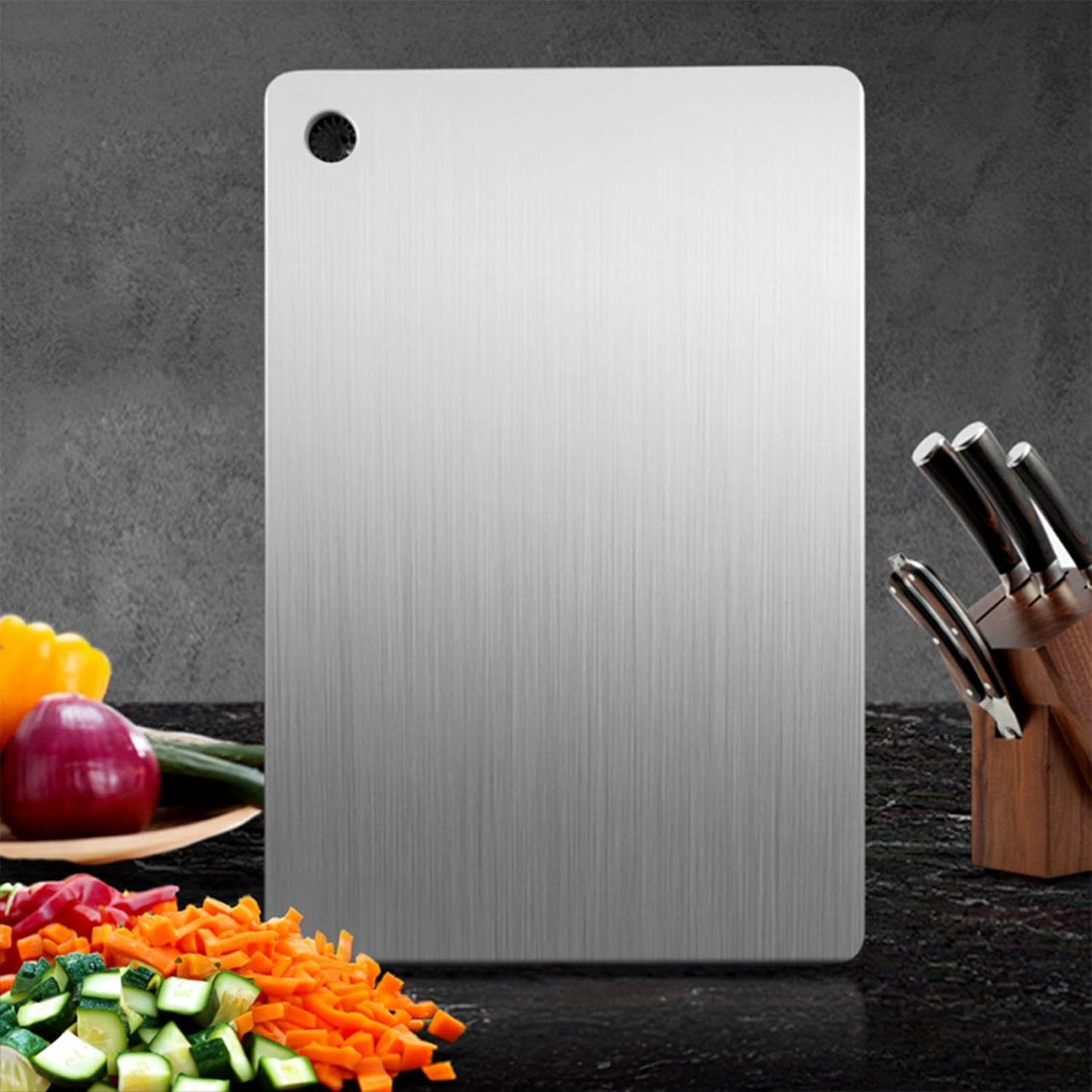 OrganizeMee Chopping Board Stainless Steel Metal Cutting Kitchen,Heavy Duty Choping-Board Vegetable, Meats vegitable Chopper Boards,Safe Durable with Anti-Skid Silicon Pad (New Medium)(31.8CM X 21CM)
