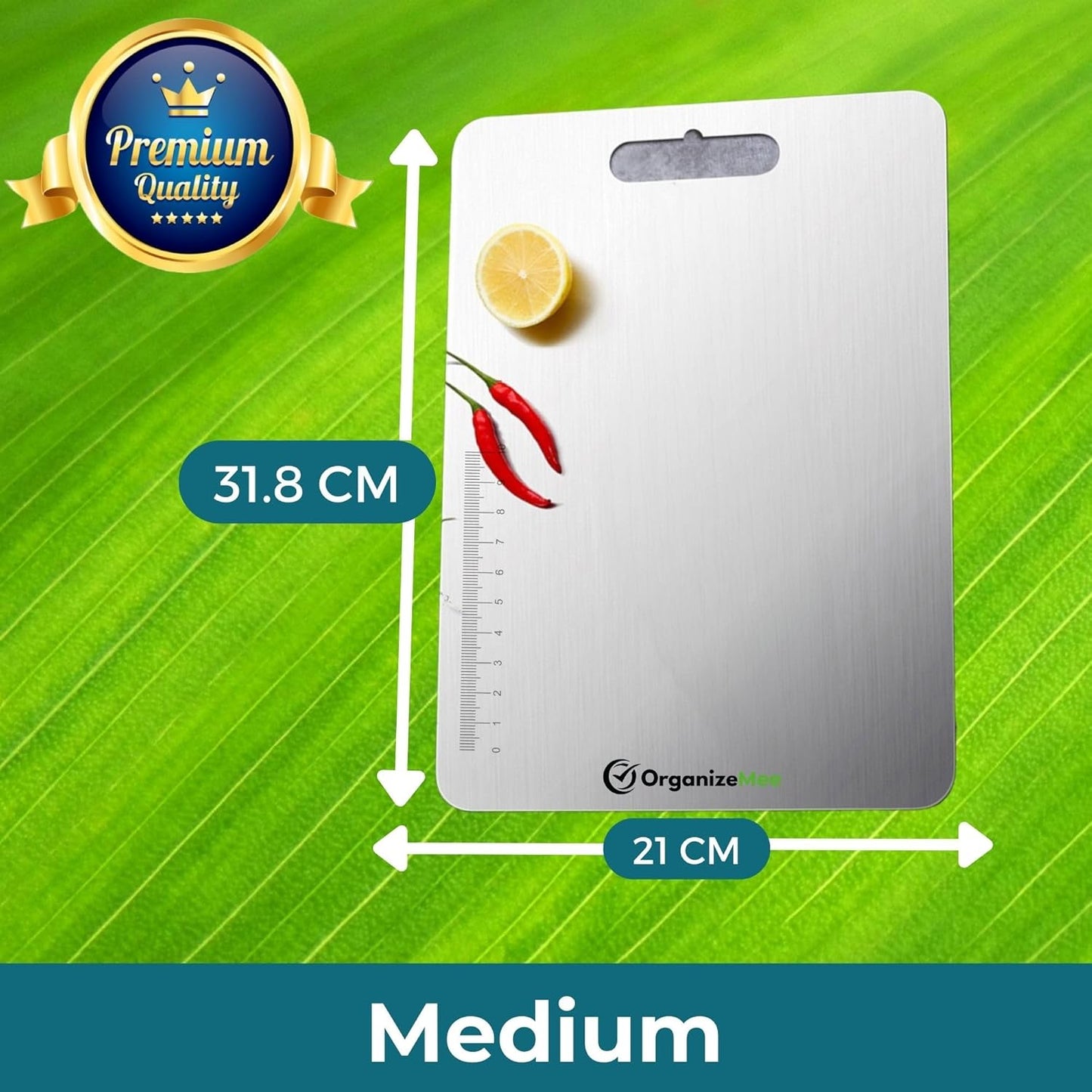 OrganizeMee Chopping Board Stainless Steel Metal Cutting Kitchen,Heavy Duty Choping-Board Vegetable, Meats vegitable Chopper Boards,Safe Durable with Anti-Skid Silicon Pad (New Medium)(31.8CM X 21CM)