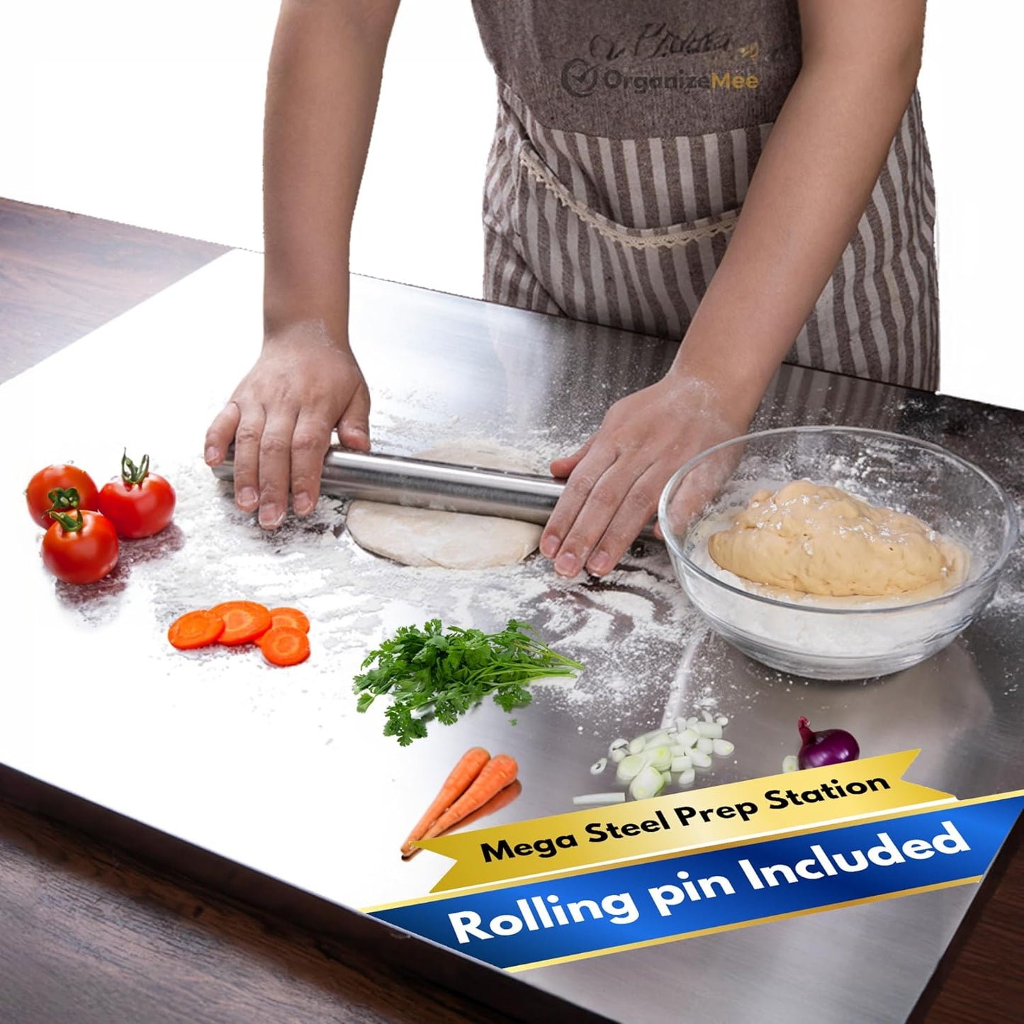 OrganizeMee Chopping Board Stainless Steel Metal Cutting Kitchen,Heavy Duty Choping-Board Vegetable, Meats vegitable Chopper Boards,Safe Durable with Anti-Skid Silicon Pad (New Medium)(31.8CM X 21CM)