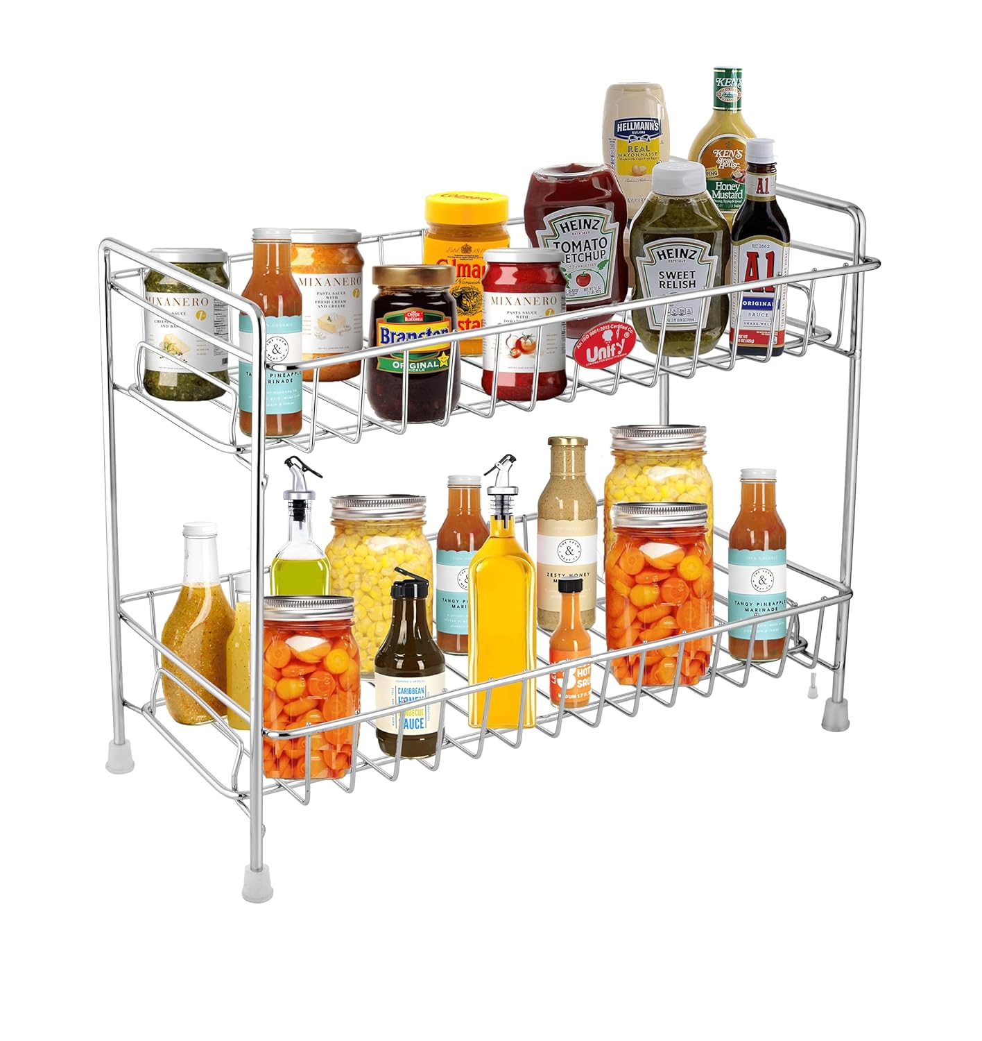 Unify Stainless Steel 3 Tier Kitchen Countertop Spice Container Organizer Rack with Shelf Liner for Kitchen/Cabinet/Pantry/Office (Rectangle), 39L x 19.5B x 50H cm