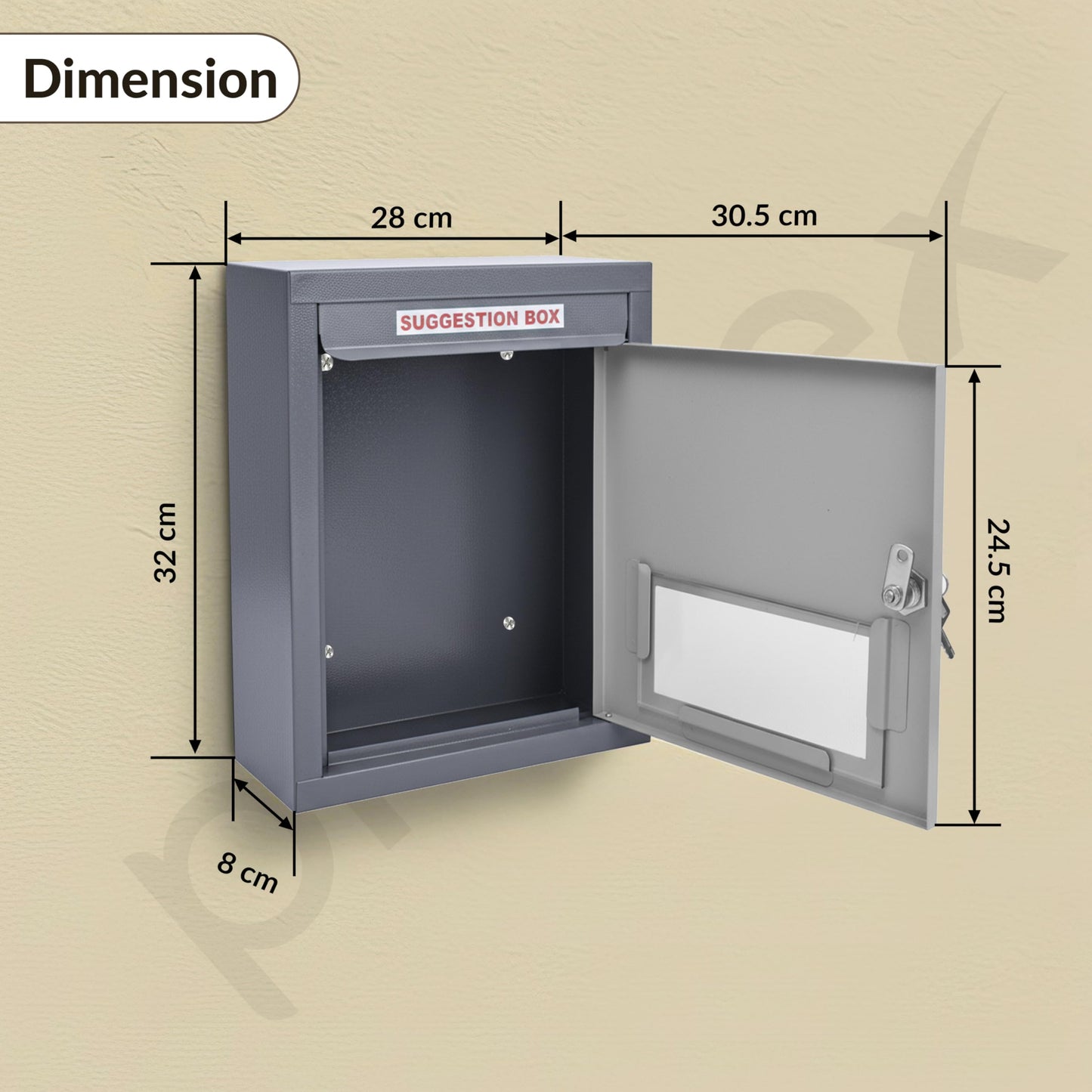 Plantex All in one Multipurpose use Box- Letter Box/Post Box for Gate Home and Office/Suggestion Box for Office use/Complaint/Donation Box with Lock Table Top or Wall Mount Pack of 1 - (Grey)