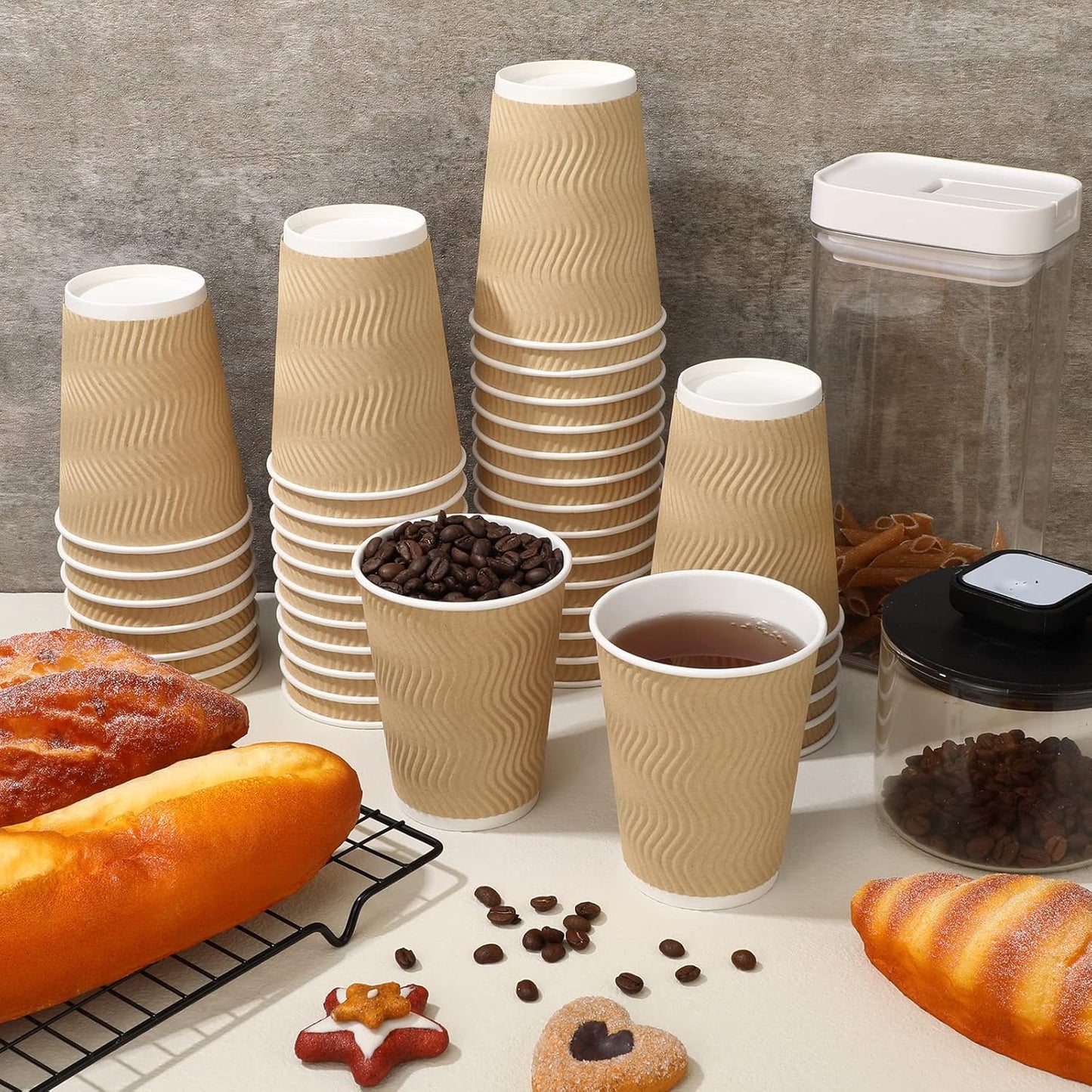 EOS- BUILDING TRUST Ripple Paper Non Slip Cups with Leak Proof & Three Corrugated Layer Ideal for Hot, Cold Hot Coffee/Drinks for Party (200 ml, 50 Pcs, Brown) (50)