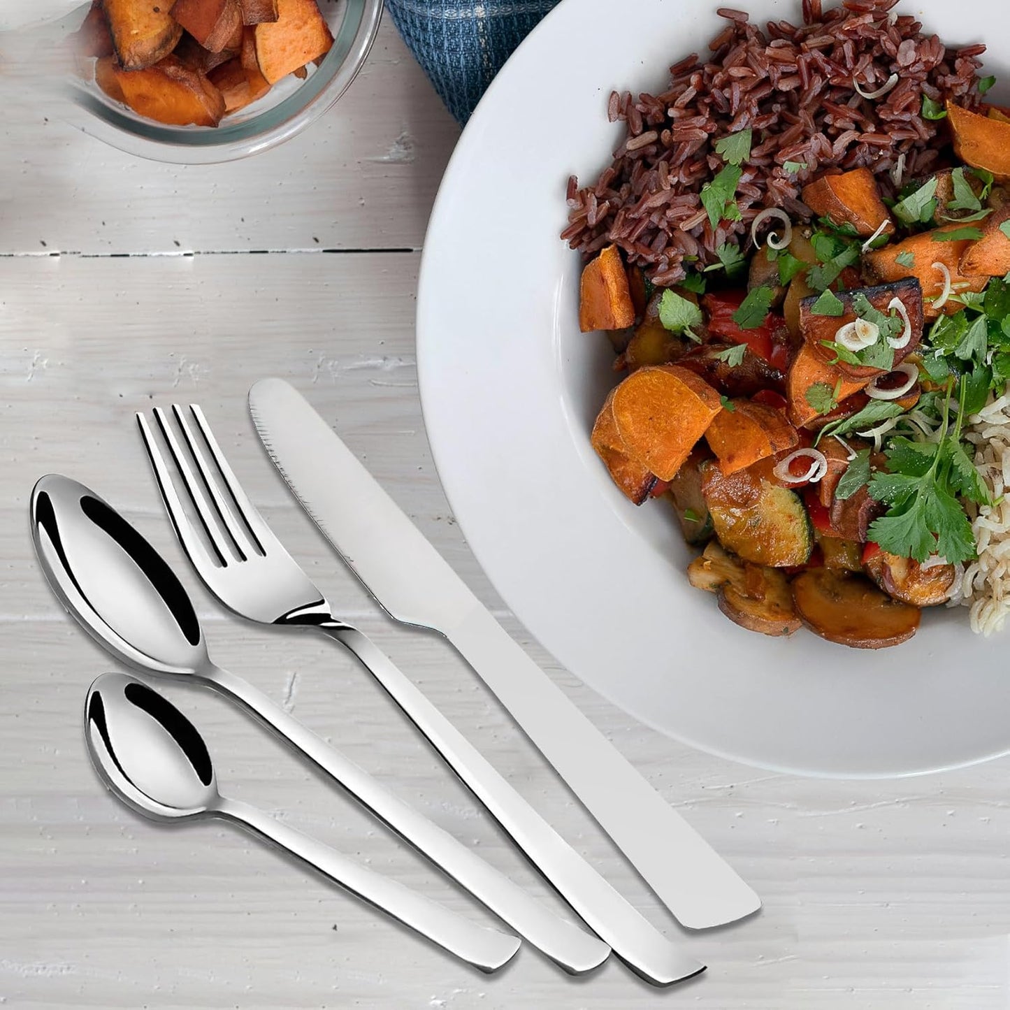 Parage Fantasy Stainless Steel Cutlery Set - Set of 25 (Contains: 6 Table Spoons, 6 Tea Spoons, 6 Forks, 6 Knives, 1 Stand), Silver
