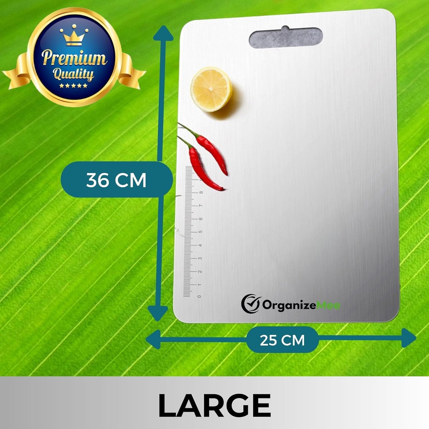 OrganizeMee Chopping Board Stainless Steel Metal Cutting Kitchen,Heavy Duty Choping-Board Vegetable, Meats vegitable Chopper Boards,Safe Durable with Anti-Skid Silicon Pad (New Medium)(31.8CM X 21CM)