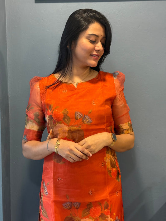 Organza Kurthi top Bright Orange