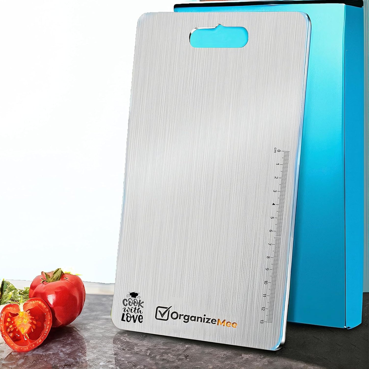 OrganizeMee Chopping Board Stainless Steel Metal Cutting Kitchen,Heavy Duty Choping-Board Vegetable, Meats vegitable Chopper Boards,Safe Durable with Anti-Skid Silicon Pad (New Medium)(31.8CM X 21CM)