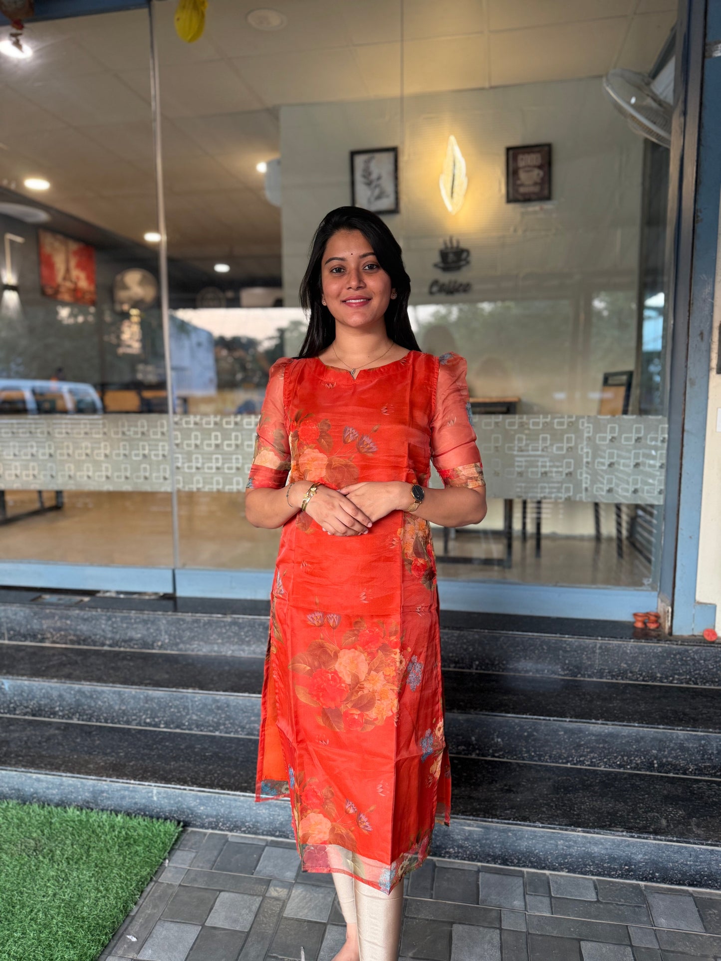 Organza Kurthi top Bright Orange